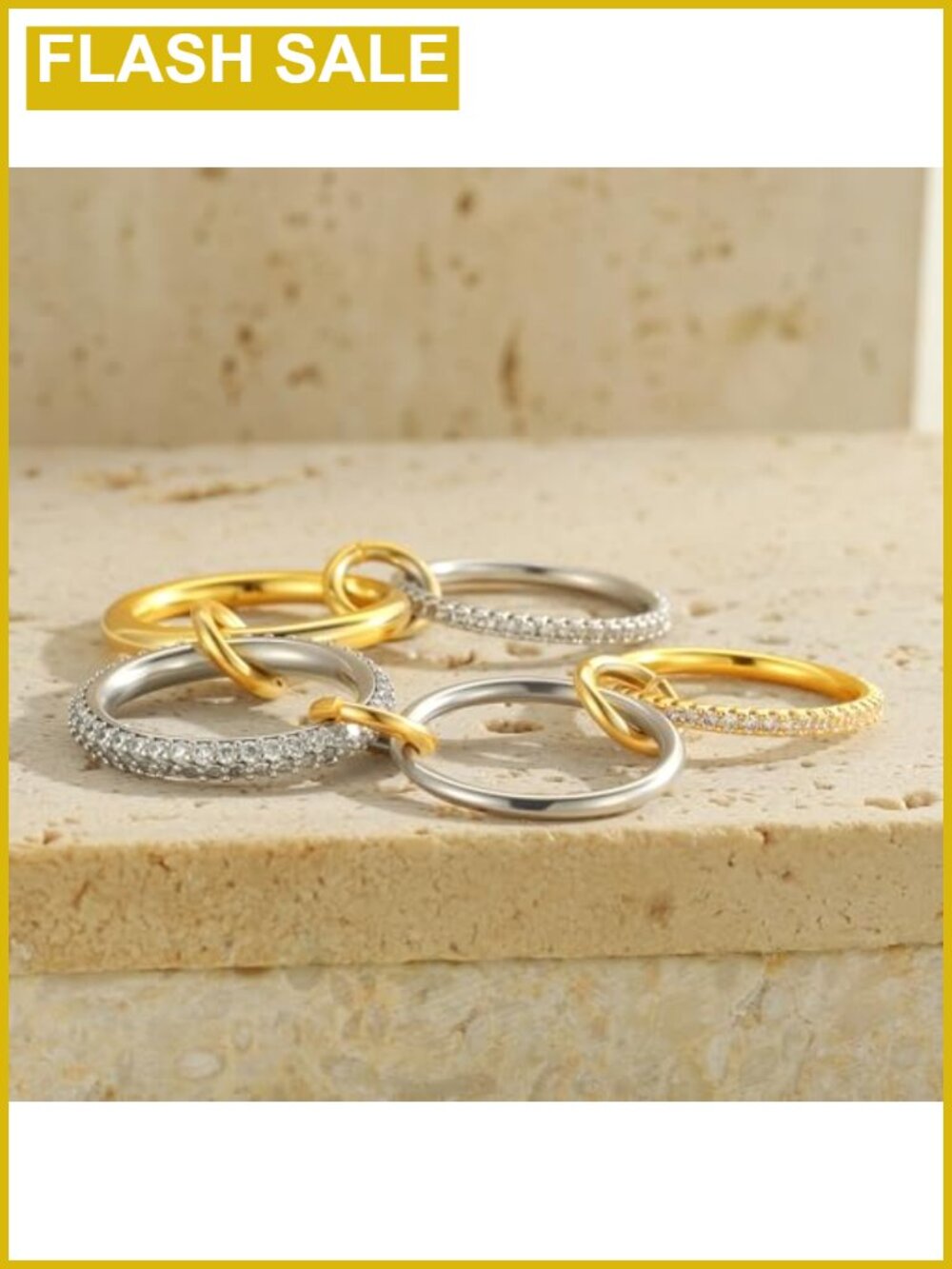 14K Gold Silver Plated Stackable Rings Set Wedding Ring - Picture 5 of 6